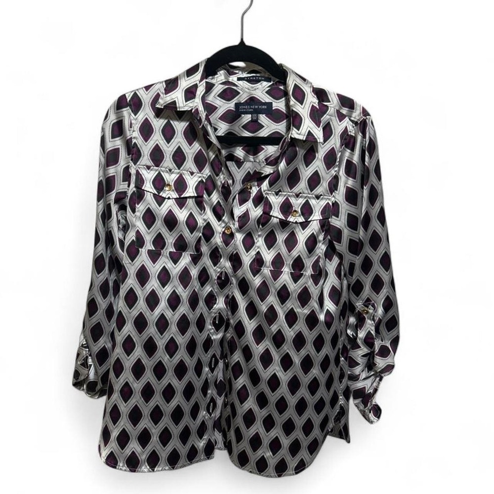 Jones New York stretch satin button-up blouse - S